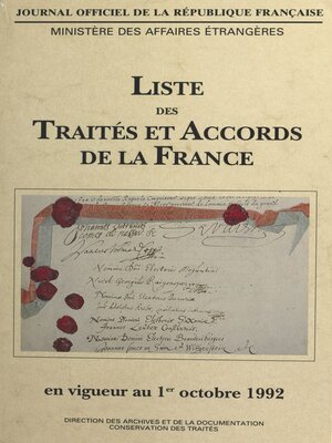 cover image of Liste des traités et accords de la France en vigueur au 1er octobre 1992 (1)